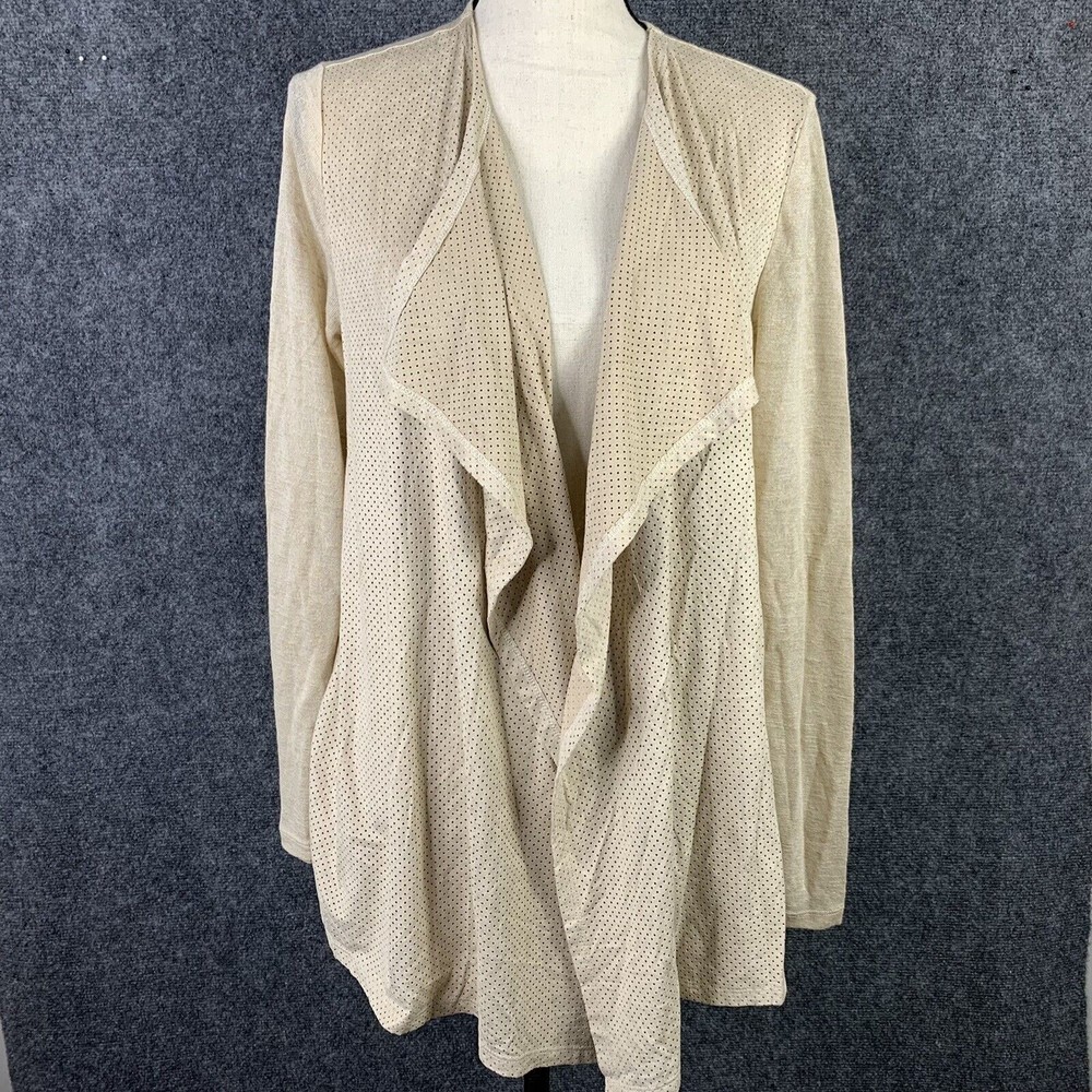Melanie Lyne Open Cardigan Women Medium Tan Faux Suede Draped Front Knit Back